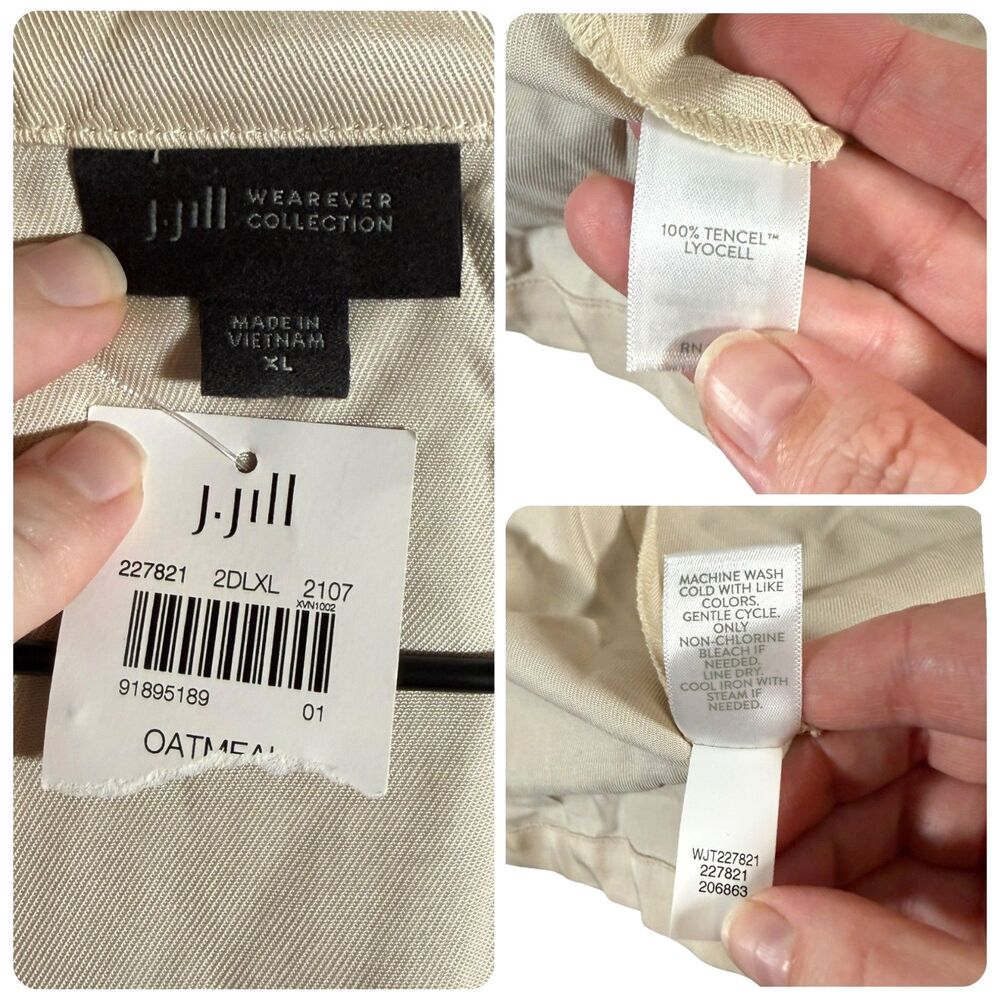 J Jill Wearever Trench Vest XL Oatmeal Longline Open Sleeveless Tie Waist Pocket - Picture 11 of 11